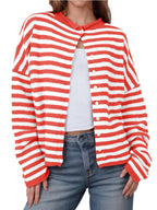 Sarah Express Women's Striped Button-Up Cardigan Red