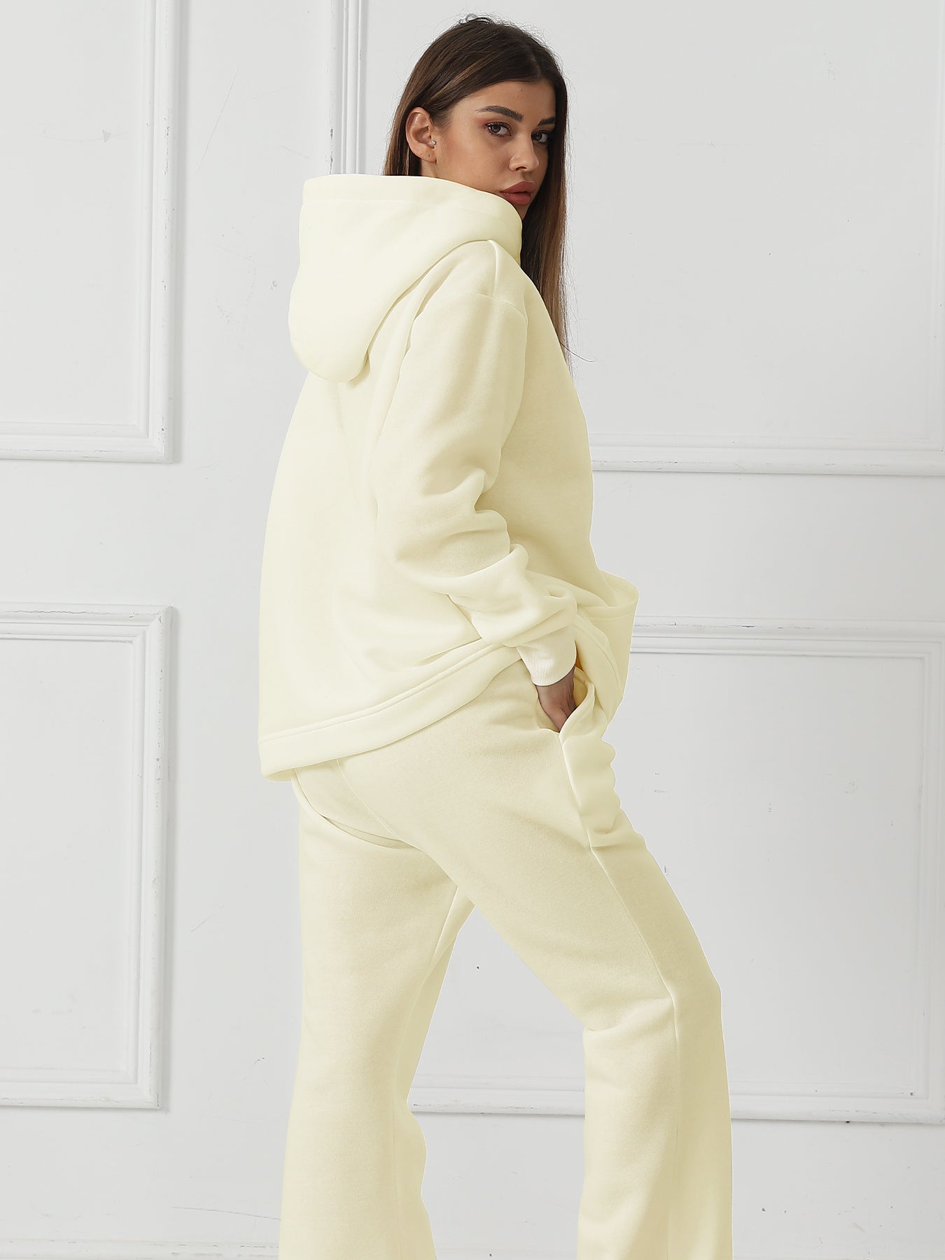 Women's Solid Color Sweatshirt Pants Set - Long Sleeve Casual Loungewear Two-Piece