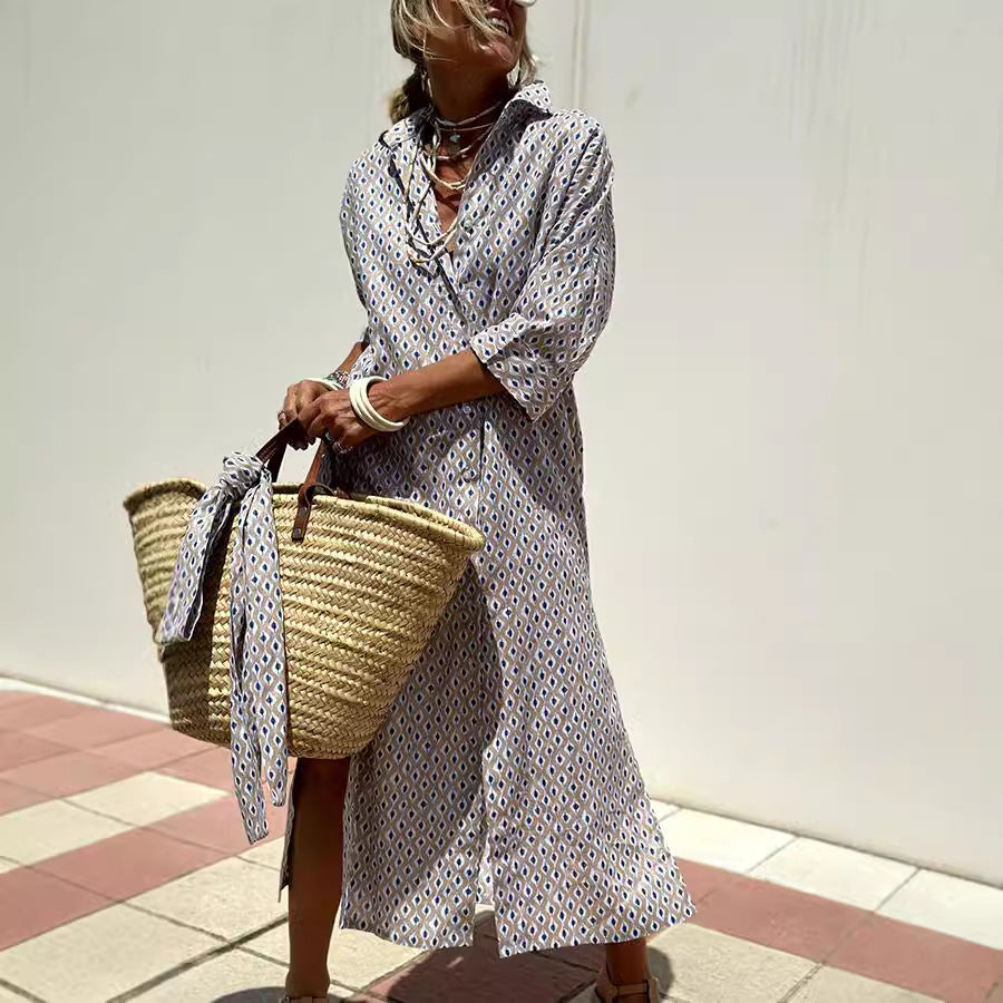 Women's Striped Shirt Dress Button Front Maxi with Belt