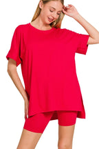 Sarah Express Women’s Plus Size Brushed Microfiber Top and Biker Shorts Set