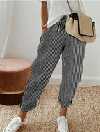 Women's Summer Striped Casual Pants - Loose Fit Elastic Waist Trousers