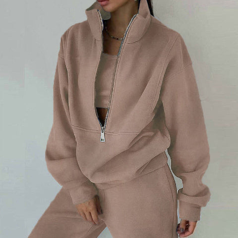 Fleece Sports Casual Three Piece Set Athleisure