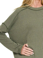 Sarah Express Women’s Plus Size Exposed Seam Corded Rib Knit Top
