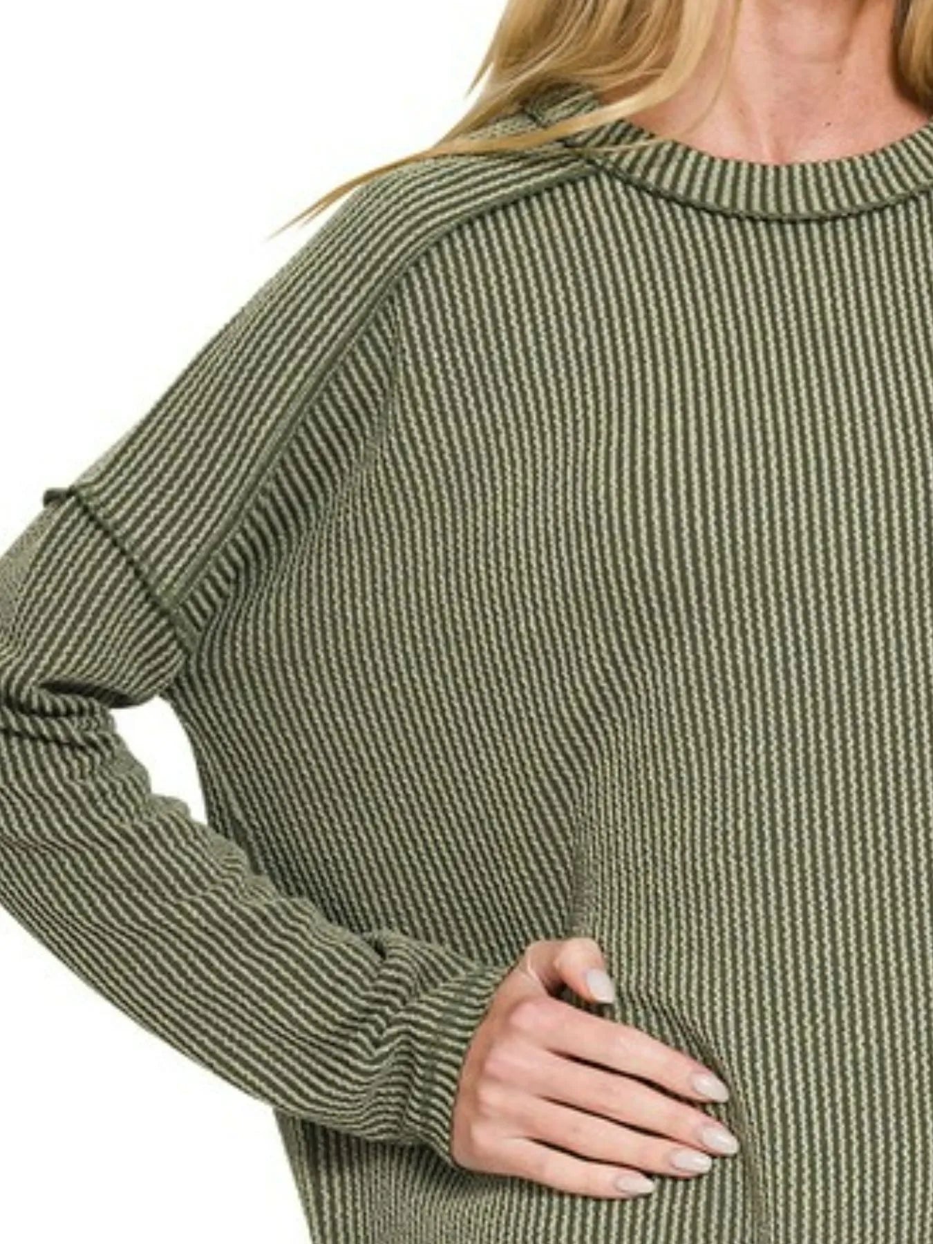 Sarah Express Women’s Plus Size Exposed Seam Corded Rib Knit Top
