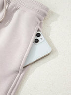 Sarah Express Women's Solid Color Drop Shoulder Pullover and Drawstring Mini Skirt 2pcs Outfit