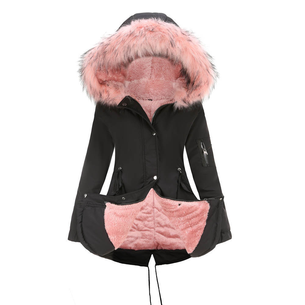 Women's Mid-Length Cotton Padded Hooded Parka Coat Loose Fit Winter Jacket
