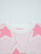 Sarah Express Women's Oversized Star Pattern Ribbed Edge Drop Shoulder Sweater