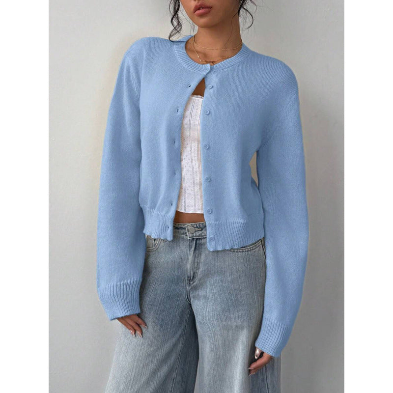 Women's Chic Long Sleeve Knitted Cardigan - Slim Fit Solid Color Sweater