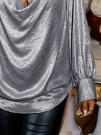 Sarah Express Women's Plus Size Cowl Neck Long Sleeve Blouse