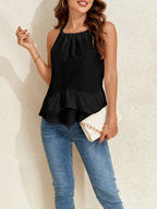 Sarah Express Women's Ruffled Printed Halter Neck Cami Top