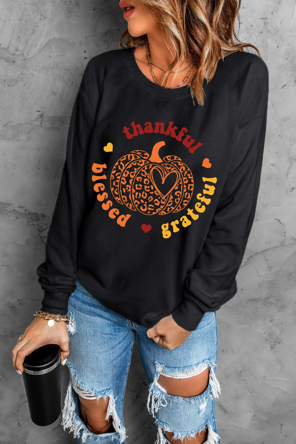 Sarah Express Women's Pumpkin Graphic Long Sleeve Sweatshirt