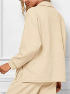 Sarah Express Women's Side Slit Textured Top and Drawstring Pants Set