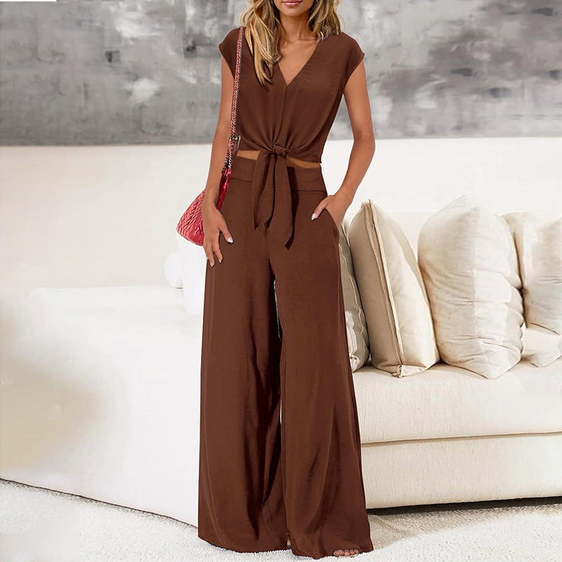 High Waist Wide Leg Pants Suit Two Piece Sleeveless Set