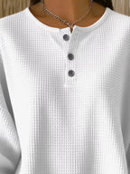 Sarah Express Women's Waffle Knit Button Detail Top - Plus Size Long Sleeve Casual Shirt