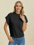 Sarah Express Women’s Plus Size Short Sleeve Mock Neck Viscose Sweater
