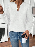 Sarah Express Women's Quarter Zip Textured Long Sleeve Sweatshirt