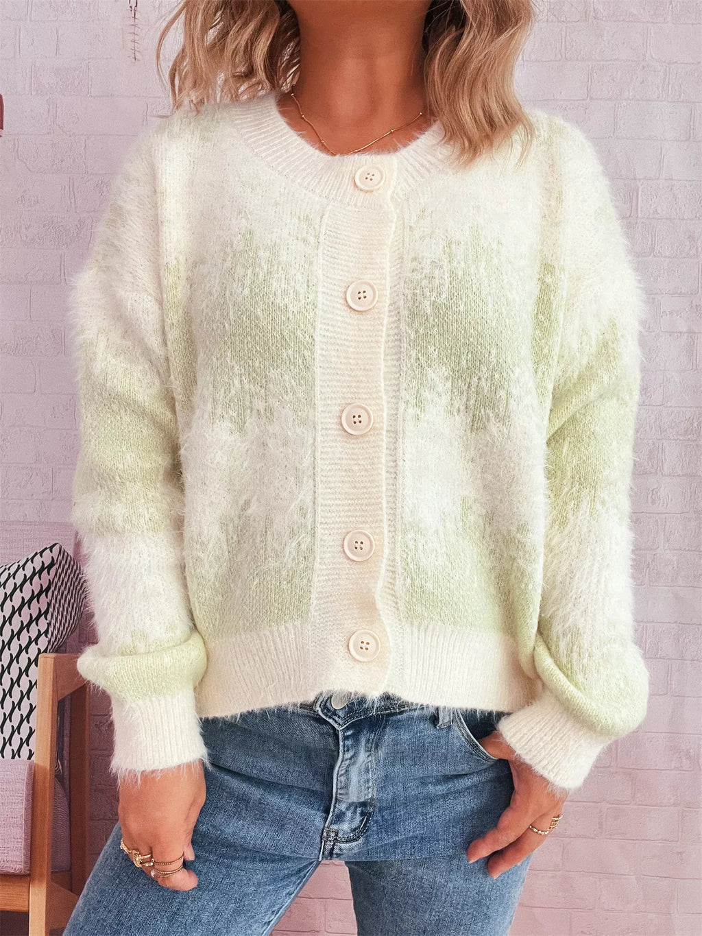 Sarah Express Women's Ribbed Hem Button Up Cardigan