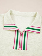 Sarah Express Women's Contrast Striped Patchwork Zip Collar Sweatshirt