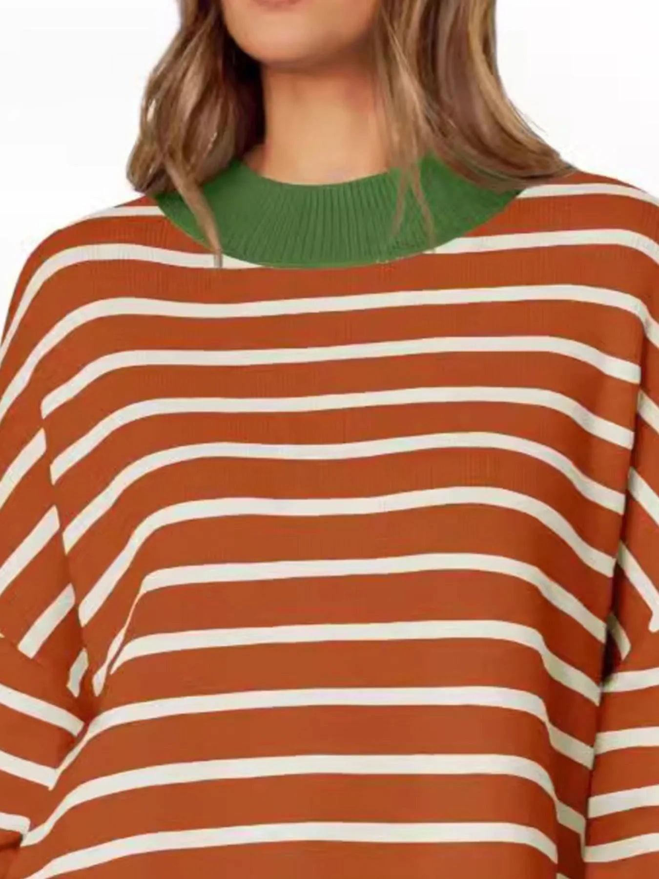 Sarah Express Women's Striped Round Neck Long Sleeve Sweater - Oversized Fit