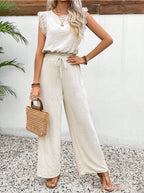Sleeveless Vest Trousers Two Piece Set Lace Detail