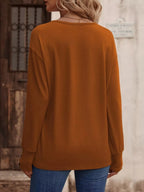 Sarah Express Women's V-Neck Long Sleeve T-Shirt - Button Detail Casual Top