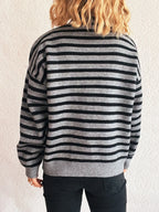 Sarah Express Women's Striped Mock Neck Long Sleeve Sweater - Oversized Ribbed Knit Top