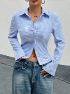 Sarah Express Women's Striped Button Up Long Sleeve Shirt