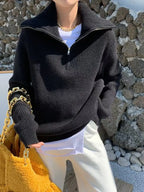 Sarah Express Women's Half-Zip Long Sleeve Sweater Black