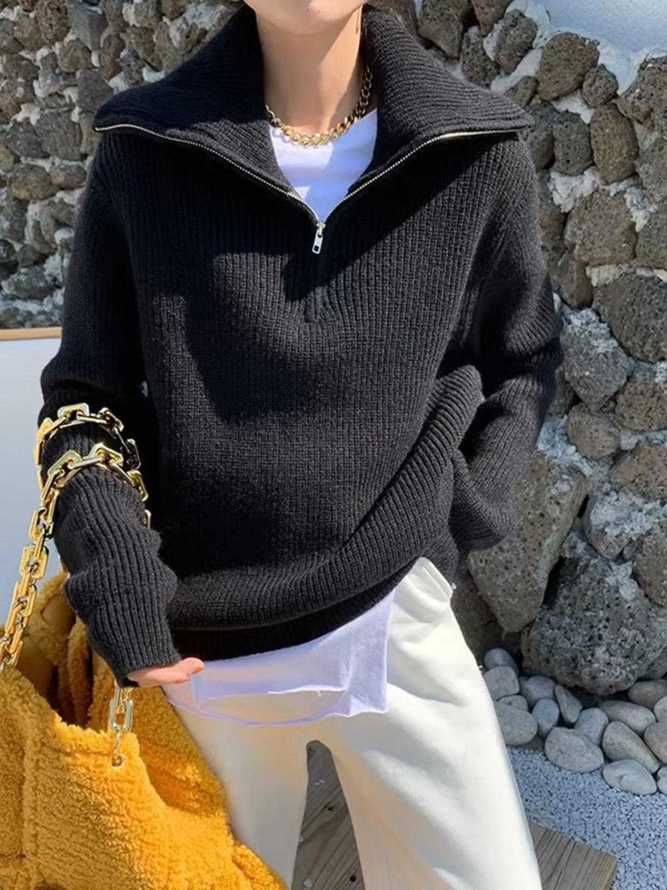 Sarah Express Women's Half-Zip Long Sleeve Sweater Black