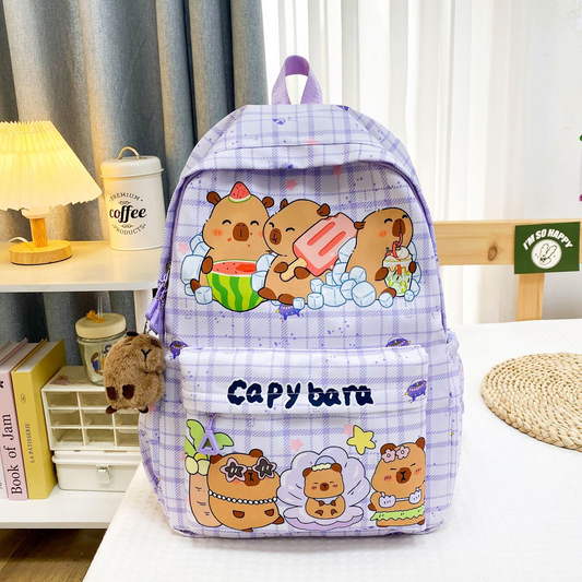Sarah Express Capybara Cartoon School Backpack for Girls – Cute Nylon Bookbag for Primary & Middle School