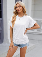 Sarah Express Women's Round Neck Short Sleeve Ruched T-Shirt