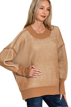 Sarah Express Women’s Oversized Two Tone Sweater with Exposed Seams