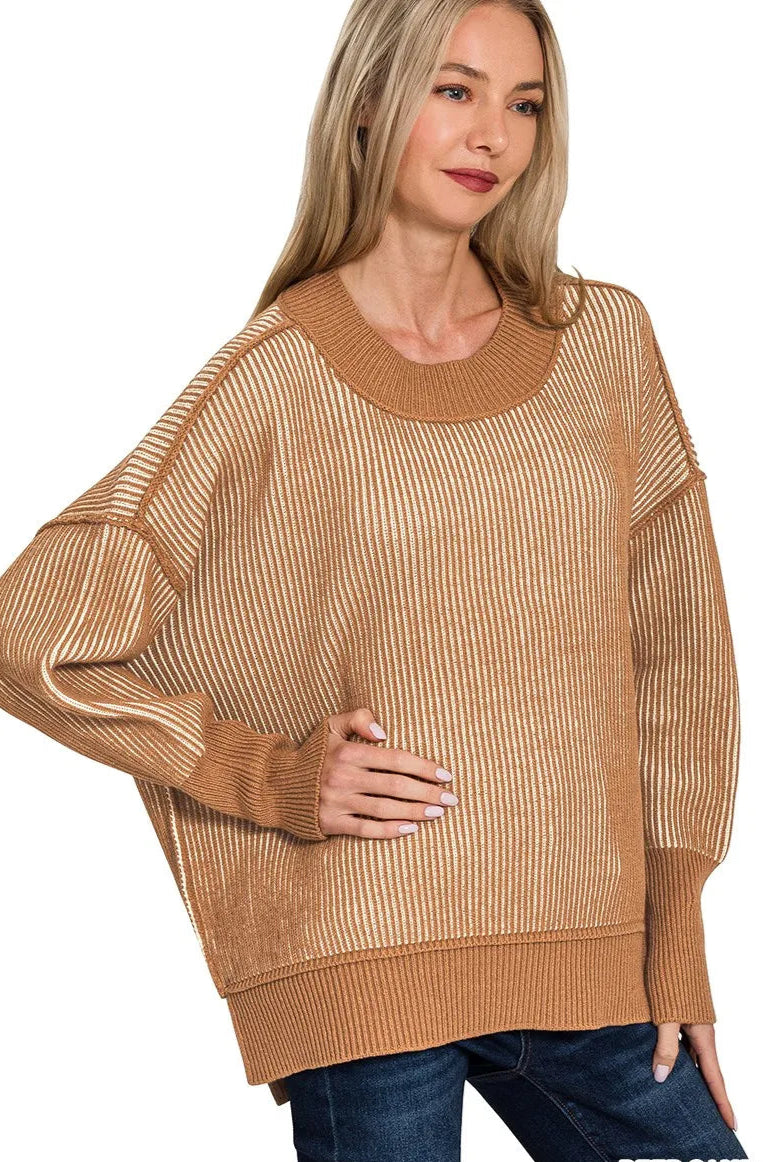Sarah Express Women’s Oversized Two Tone Sweater with Exposed Seams
