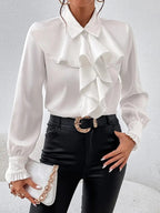 Women's Ruffled Long Sleeve Blouse Professional Work Shirt