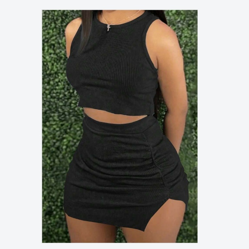 Women's Ribbed Crop Top and Bodycon Skirt Two Piece Set