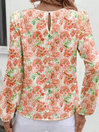 Sarah Express Women's Floral Print Keyhole Neck Blouse