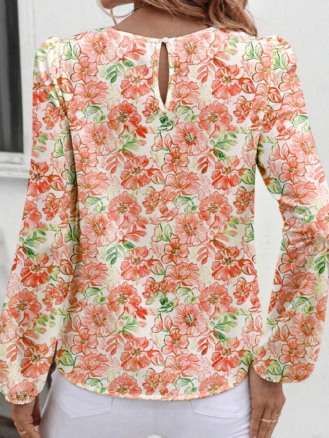 Sarah Express Women's Floral Print Keyhole Neck Blouse