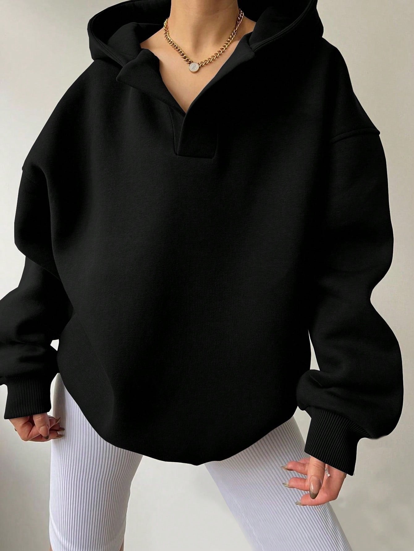 Women's Loose Fit Hoodie Sweatshirt - Solid Color Long Sleeve Pullover Top