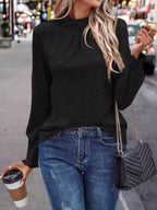 Sarah Express Women's Texture Mock Neck Long Sleeve Blouse