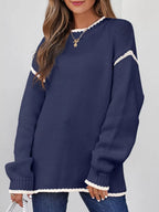 Sarah Express Women's Contrast Trim Long Sleeve Sweater