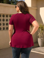 Sarah Express Women's Plus Size Surplice Short Sleeve T-Shirt