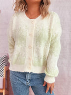 Sarah Express Women's Ribbed Hem Button Up Cardigan