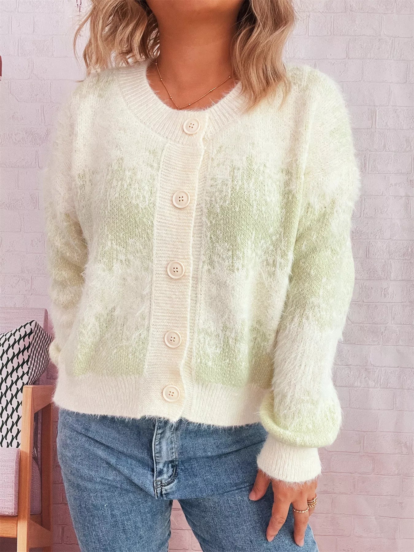 Sarah Express Women's Ribbed Hem Button Up Cardigan