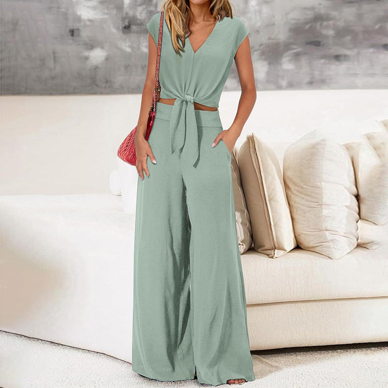 High Waist Wide Leg Pants Suit Two Piece Sleeveless Set