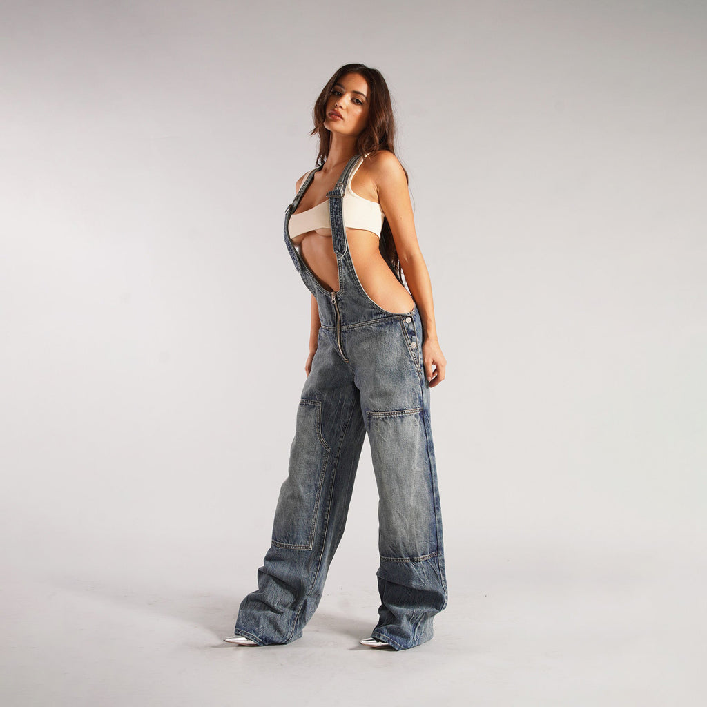 Women's Y2K Denim Overalls High Waist Wide Leg Suspender Jumpsuit