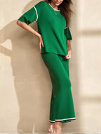 Sarah Express Women's Contrast Trim T-Shirt and Drawstring Pants Set