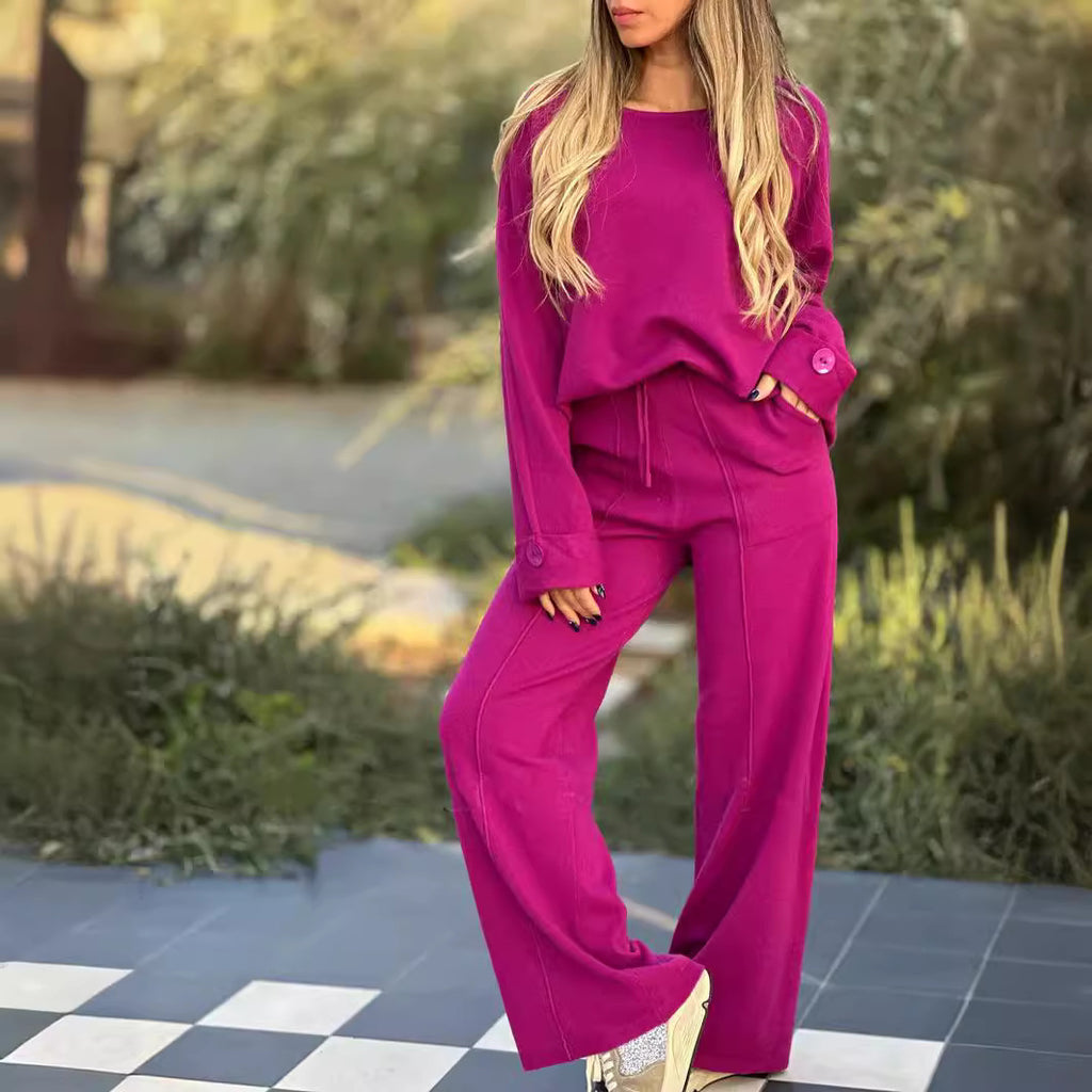 Women's Two-Piece Matching Set Long Sleeve Top Wide Leg Pants