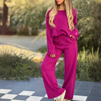 Women's Two-Piece Matching Set Long Sleeve Top Wide Leg Pants