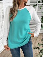 Sarah Express Women's Contrast Raglan Sleeve Waffle Knit T-Shirt