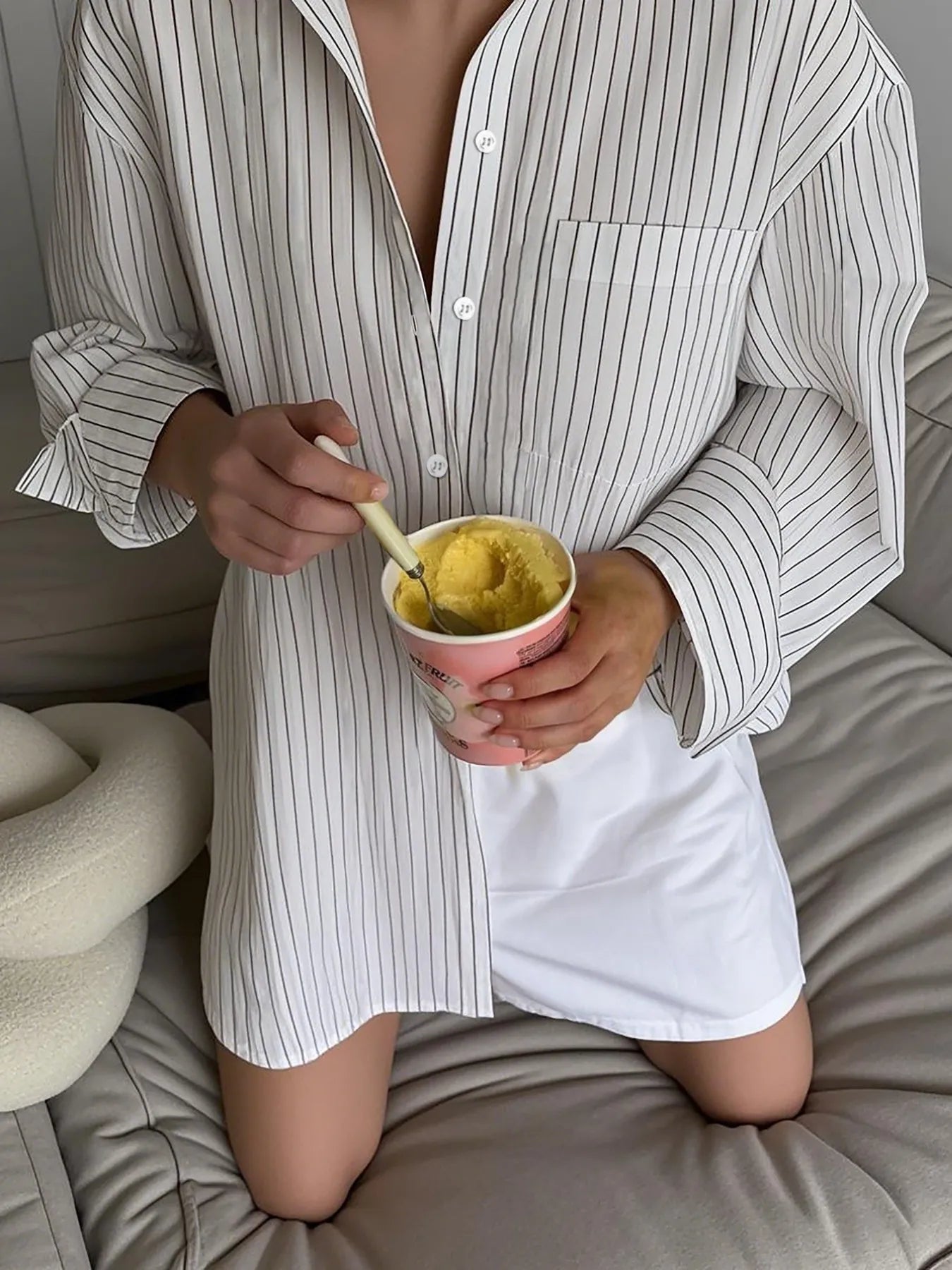 Sarah Express Women's Oversized Striped Button-Down Shirt